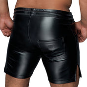 Wetlook power powerwetlook polyamide elastane nylon-cording apparel bottoms shorts underwear lingerie pockets midrise-waistband functional drawstring elastic-waistband roomy flare comfortable blue-collar stretchy fetish fashion alt-fashion alternative punk cyber goth rave ravewear kink kinky kinkwear male masculine masc mens guys dudes noir black
