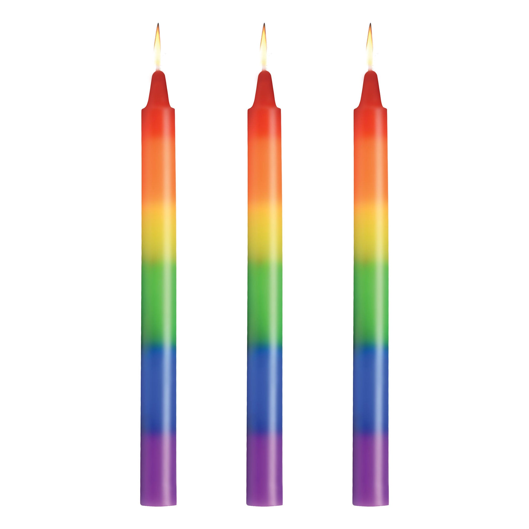 Soy paraffin blended blend wax candle melting sensory sensory-play bondage bdsm bdsm-gear sadism masochism sadomasochism fetish kink kinky kinky-play gifts 3pc 3-piece three-piece stocking-stuffers adult-toys rainbow multicolor pride 