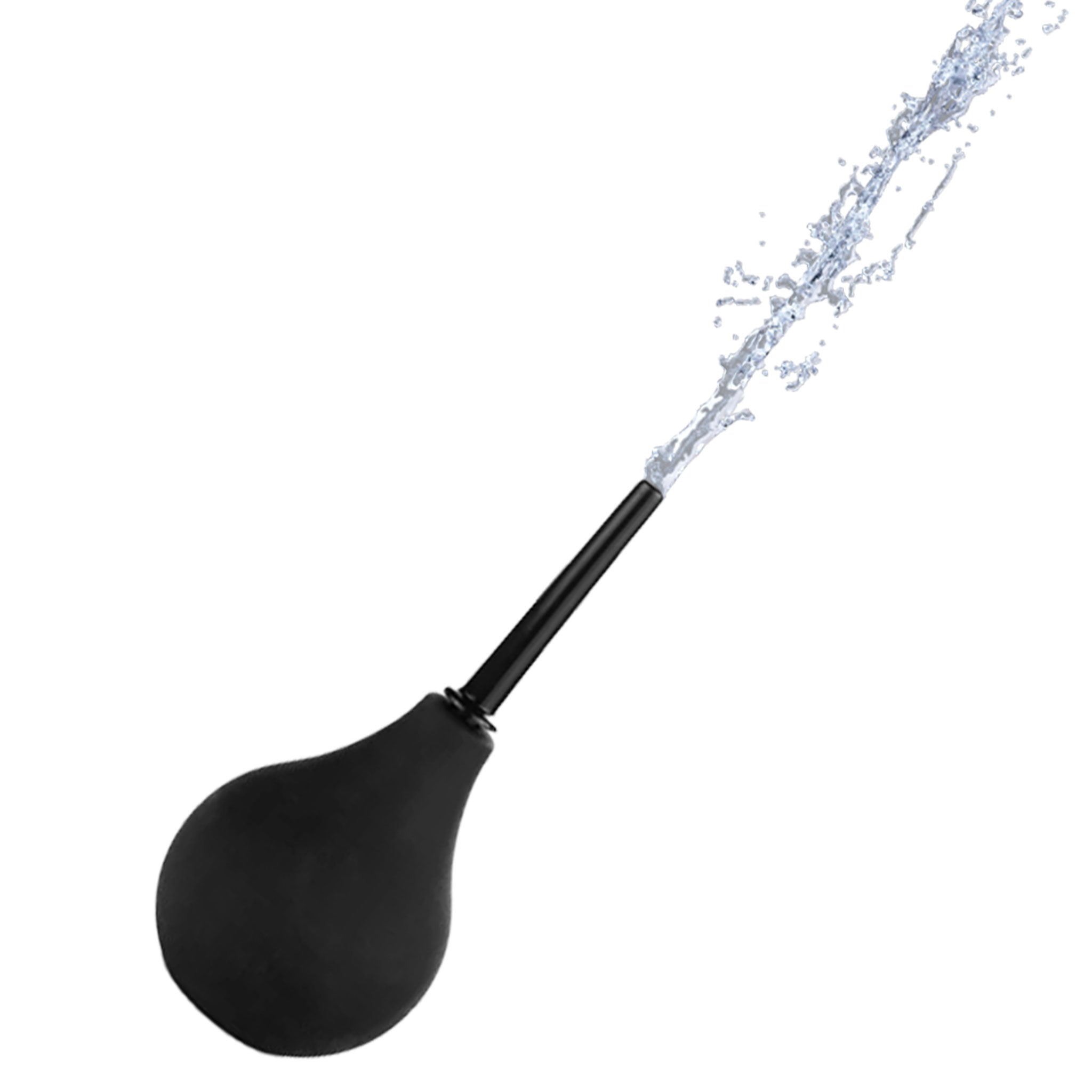PVC ABS-plastic anal enema douche nonvibe non-vibe nonvibrating non-vibrating squeeze-bulb nozzle squirt slim tapered insertable screw-on standing stand-upright upright flat-base classic gay hygiene cleaning adult-toys kink kinky kinky-play bdsm bondage domination black