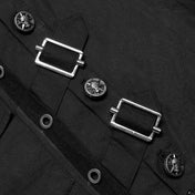 Cotton cotton-webbing tops shirt button-up dress-shirt longsleeve long-sleeve sleeves sleeved lace-up cuffs lapel-collar adjustable buckle D-ring eyelets epaulets skull skeleton skeletal skull-studs asymmetrical uneven slim-fit fitted edgy sleek durable fashion alt-fashion punk dark-punk corporate-goth goth gothic male masculine masc mens menswear guys dudes black