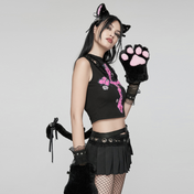 punk cat ears tail set faux fur cosplay accessories cat paw gloves pierced ears bell tail bow adjustable belt gothic punk furry costume alternative fashion accessory set