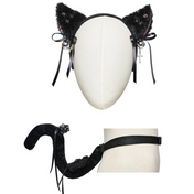 punk cat ears tail set faux fur cosplay accessories cat paw gloves pierced ears bell tail bow adjustable belt gothic punk furry costume alternative fashion accessory set