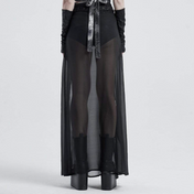 punk fake two piece skirt skort black chiffon overlay side split zipper front O ring belt d rings gothic skirt alternative fashion edgy streetwear layered punk clothing