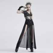 punk fake two piece skirt skort black chiffon overlay side split zipper front O ring belt d rings gothic skirt alternative fashion edgy streetwear layered punk clothing