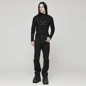 Punk high collar long sleeve men’s shirt, gothic alternative top with sharp structured neckline, fitted sleeves, sleek silhouette, versatile black punk fashion shirt for concerts, clubs, and streetwear style