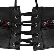 Leather faux-leather PU polyester synthetic super-fiber accessories apparel tops bralette halter-neck halter-top harness chest-harness devil-eye demon-eye adjustable cinching zipper back-zip full-zip shiny glossy matte aggressive sculpted contouring edgy durable sleek versatile dramatic fashion alt-fashion alternative dark punk goth gothic cyber festival renfaire fantasy industrial roleplay role-play demon devil succubus costume cosplay halloween afterdark-collection female femme feminine womens red-black