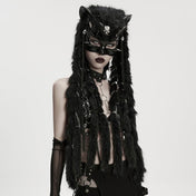 Polyester metallic-alloy plastic latex rubber faux-fur accessories mask eye-mask half-mask pointed-ears spike spikes spiked curved-spikes curved-claw claw-spikes skull-ornament chain wrapped-chains fur-braids braids braided fur-plaits plaits plaited ornamental-chains ornamental-braids decorative hair-whip fetish fashion alt-fashion punk fox fox-headed fuzzy furry animal-play pet-play wild costume cosplay halloween rave ravewear festival festivalwear unisex black