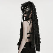 Polyester metallic-alloy plastic latex rubber faux-fur accessories mask eye-mask half-mask pointed-ears spike spikes spiked curved-spikes curved-claw claw-spikes skull-ornament chain wrapped-chains fur-braids braids braided fur-plaits plaits plaited ornamental-chains ornamental-braids decorative hair-whip fetish fashion alt-fashion punk fox fox-headed fuzzy furry animal-play pet-play wild costume cosplay halloween rave ravewear festival festivalwear unisex black
