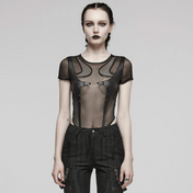 punk mesh bodysuit sheer black bodysuit rivet details fitted gothic outfit alternative fashion edgy clubwear sexy mesh clothing