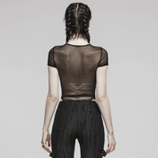 punk mesh bodysuit sheer black bodysuit rivet details fitted gothic outfit alternative fashion edgy clubwear sexy mesh clothing