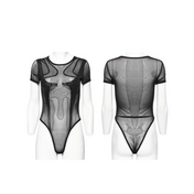 punk mesh bodysuit sheer black bodysuit rivet details fitted gothic outfit alternative fashion edgy clubwear sexy mesh clothing