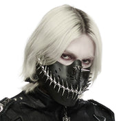 Aluminum-alloy elastic TPU metallic-chain accessories mask half-mask jaw-mask spike spikes spiked spiked-chain fang smiling adjustable elastic-straps breathable ventilated shiny high-gloss high-luster spooky sleek fetish fashion alt-fashion alternative dark-fashion hardcore punk goth gothic cyber cyberpunk streetwear post-apocalypse mad-max costume cosplay halloween halloween-accessories killer-clown afterdark-collection unisex black