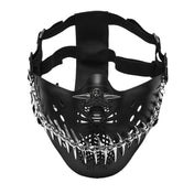 Aluminum-alloy elastic TPU metallic-chain accessories mask half-mask jaw-mask spike spikes spiked spiked-chain fang smiling adjustable elastic-straps breathable ventilated shiny high-gloss high-luster spooky sleek fetish fashion alt-fashion alternative dark-fashion hardcore punk goth gothic cyber cyberpunk streetwear post-apocalypse mad-max costume cosplay halloween halloween-accessories killer-clown afterdark-collection unisex black
