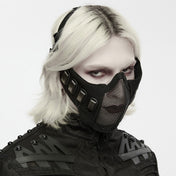Oxford-cloth polyester elastic faux-leather plastic iron metallic-mesh accessories mask half-mask face-mask rivet ergonomic wear-resistant durable reinforced practical fetish fashion alt-fashion alternative punk cyber cyberpunk cyber-goth industrial street-fashion costume cosplay halloween halloween-accessories post-apocalyptic afterdark-collection unisex black