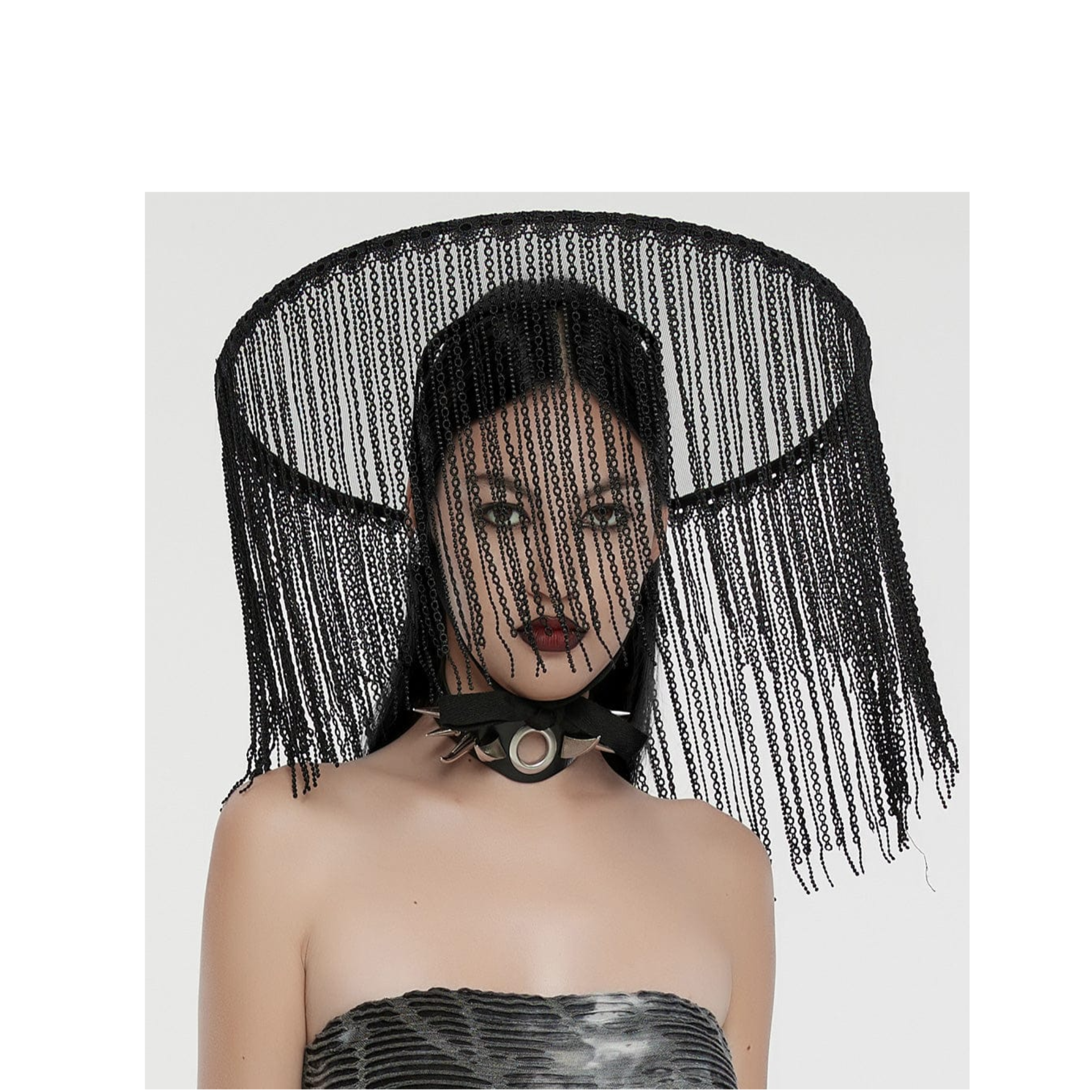 punk tassel hat gothic wide brim hat alternative headwear dark fashion goth punk style accessory fetish factory