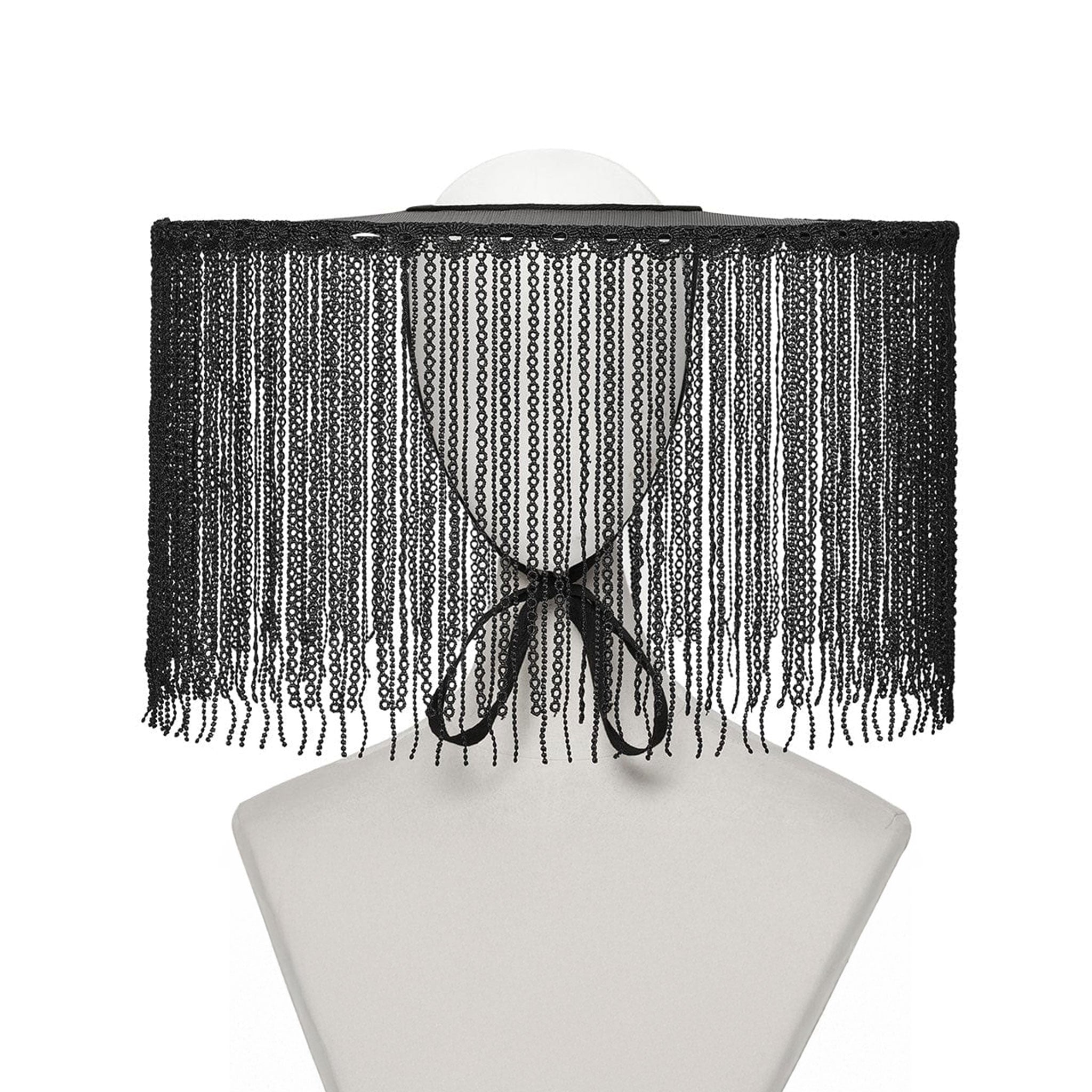 Polyester lace mesh sheer transparent headgear hat veil no-cap capless liangmao asian hakka hakka-culture chinese china tassel chin-ribbon ethereal otherworldly lightweight airy fashion dark-fashion alt-fashion goth gothic goth-doll rave dark-rave visual-kei female femme feminine women black