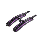 PVC vinyl velvet-lining leather patent-leather restraints cuffs ankle ankle-cuffs adjustable buckle removable-chain D-ring lobster-clasp soft comfortable durable fetish fashion alt-fashion bdsm bdsm-toys bondage kink kinky kinky-play unisex purple black