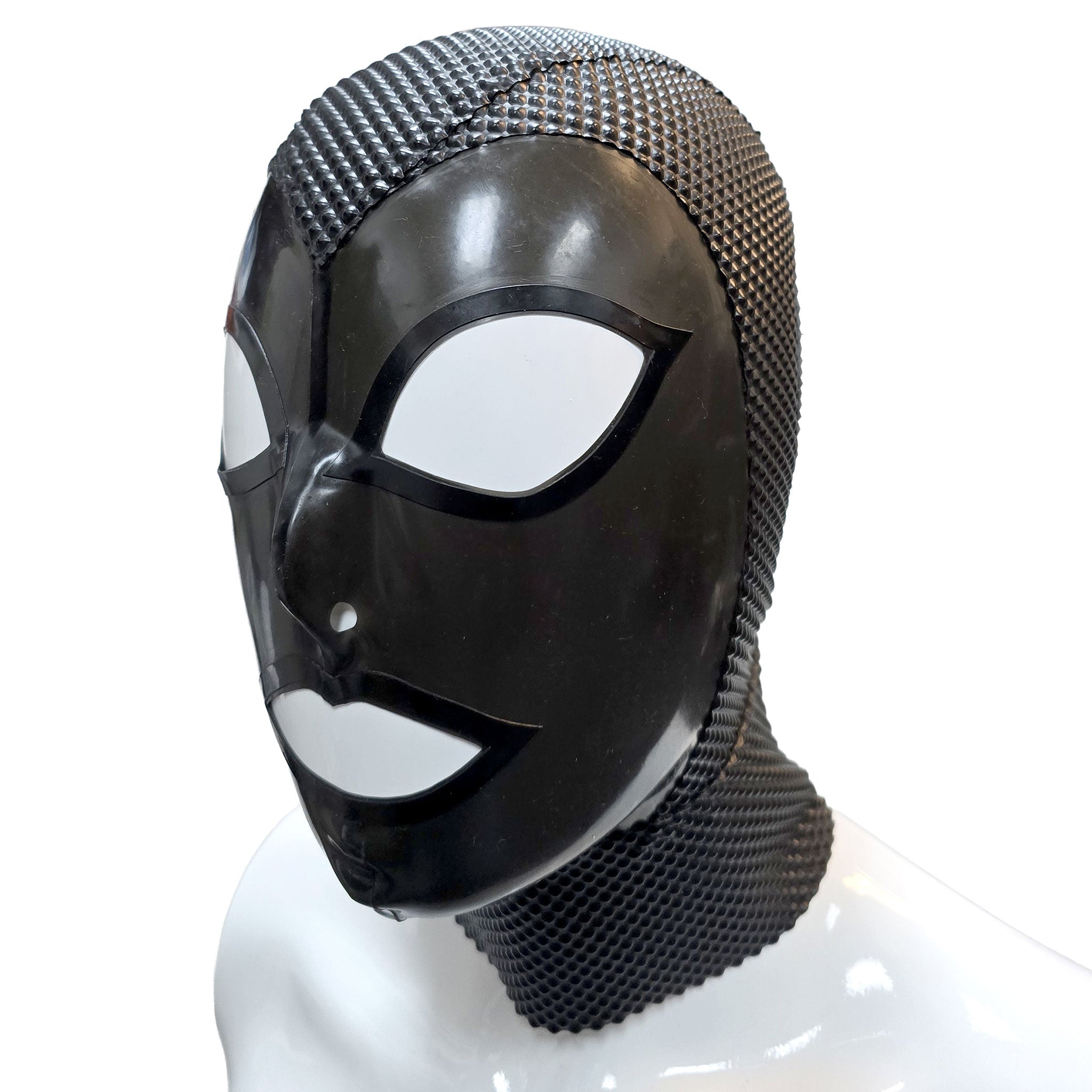 Latex rubber textured-latex transparent-latex accessories headgear head-gear hood mask pyramid-texture transparent-face anatomical zipper back-zip hidden-zip fetish fashion alt-fashion fetishwear bondage bdsm bdsm-gear bdsm-toys bdsm-fashion kink kinky kinky-toys kinkwear sensory sensory-play costume cosplay halloween halloween-latex unisex black smoke transparent-smoke