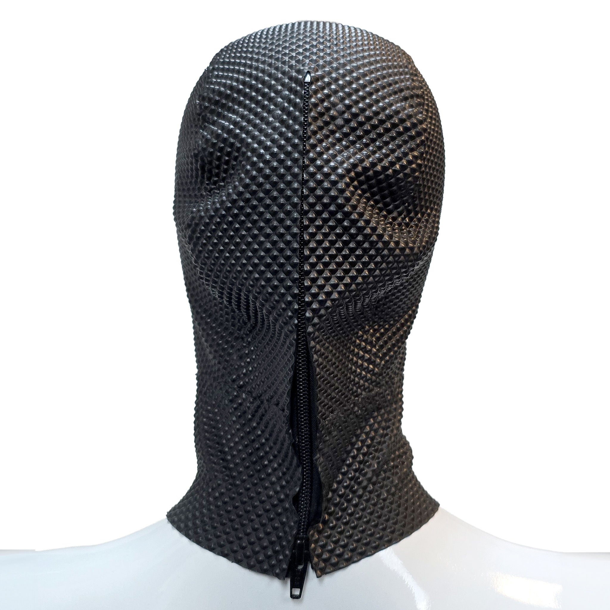Latex rubber textured-latex transparent-latex accessories headgear head-gear hood mask pyramid-texture transparent-face anatomical zipper back-zip hidden-zip fetish fashion alt-fashion fetishwear bondage bdsm bdsm-gear bdsm-toys bdsm-fashion kink kinky kinky-toys kinkwear sensory sensory-play costume cosplay halloween halloween-latex unisex black smoke transparent-smoke