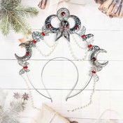 Metallic acrylic accessories headband head-band headgear head-gear head-piece headpiece crown halo skull butterfly butterflies moon crescent-moon pearl pearl-strand faux-pearls ruby rubies faux-gems goth gothic gothic-doll sparkling shiny dark-elegance elegant intricate fierce costume cosplay halloween birthday prom pageant queen king regal female femme feminine womens unisex silver white red