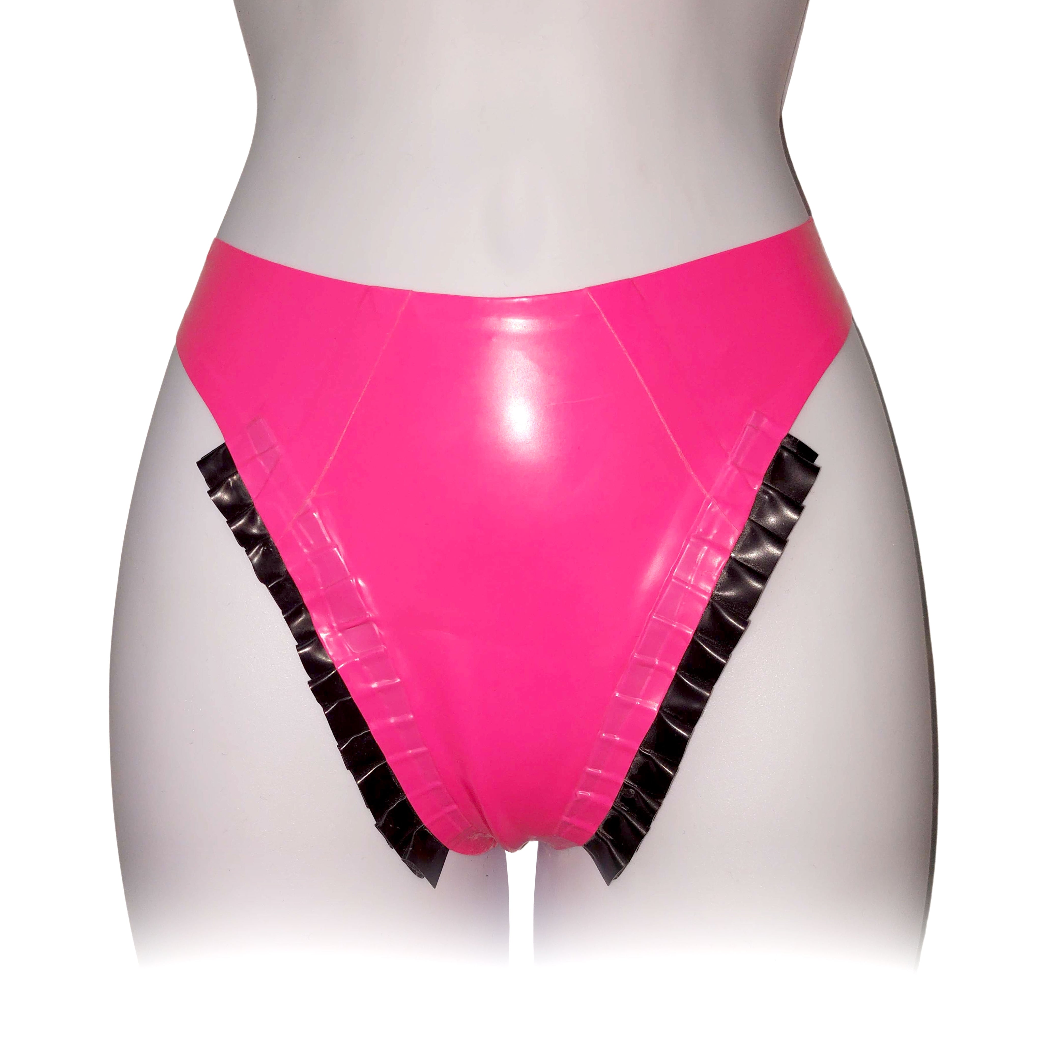 Ladies Ruffle Trim Thong Hot Pink & Black S