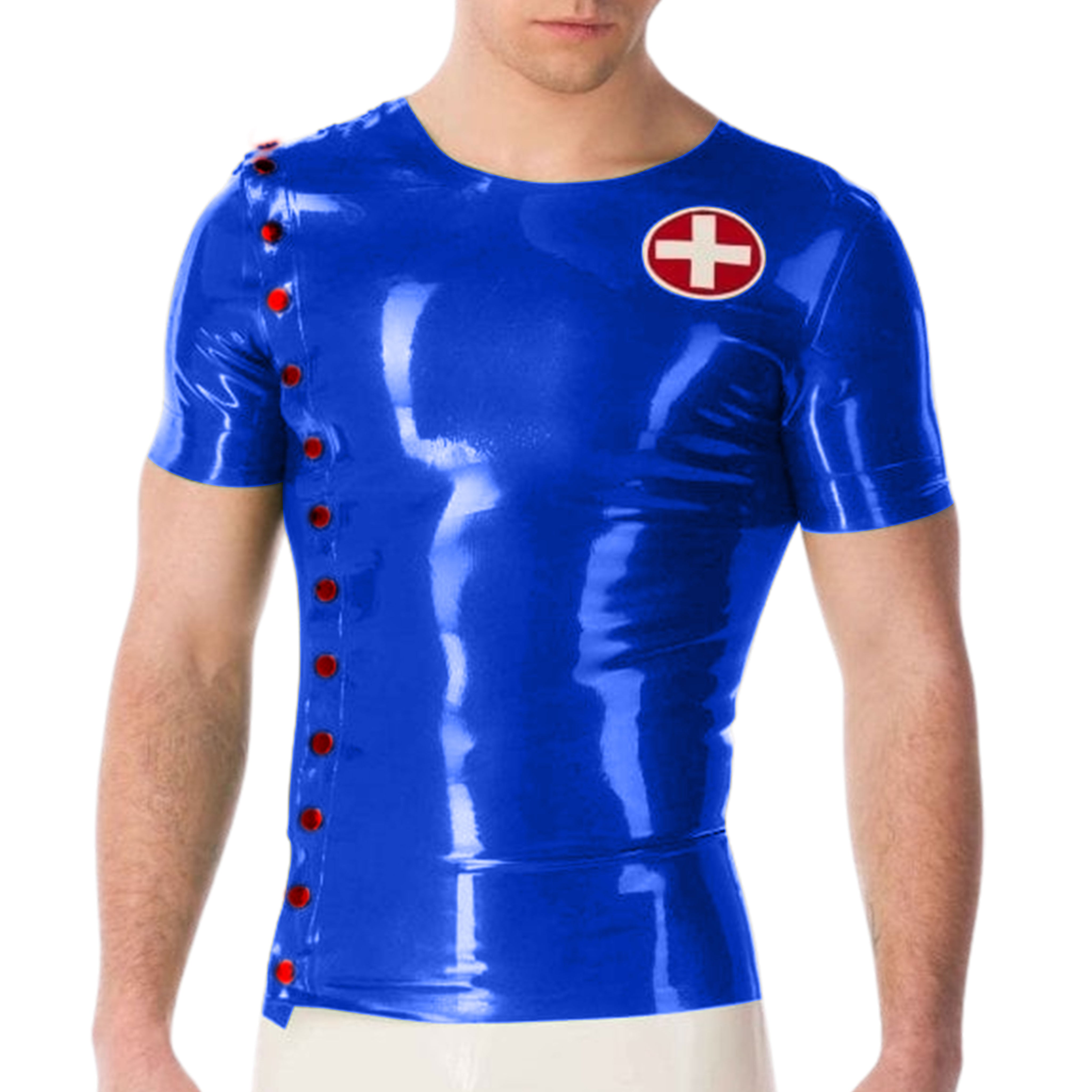 Mens Latex Medical Snap Front Shirt Azure Blue M