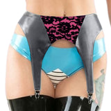 Latex Suspender with Lace Panel Fuchsia & Pewter M