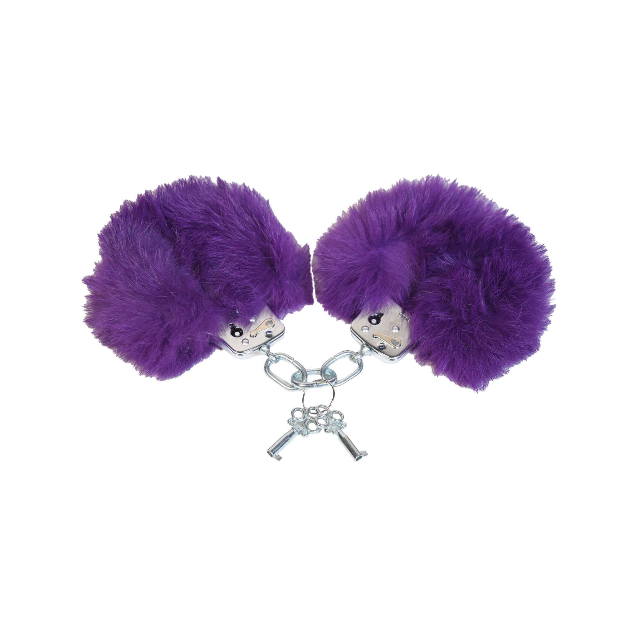 Stainless steel handcuffs genuine rabbit fur matching keys purple