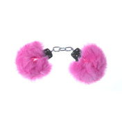 Stainless steel handcuffs genuine rabbit fur matching keys baby-pink