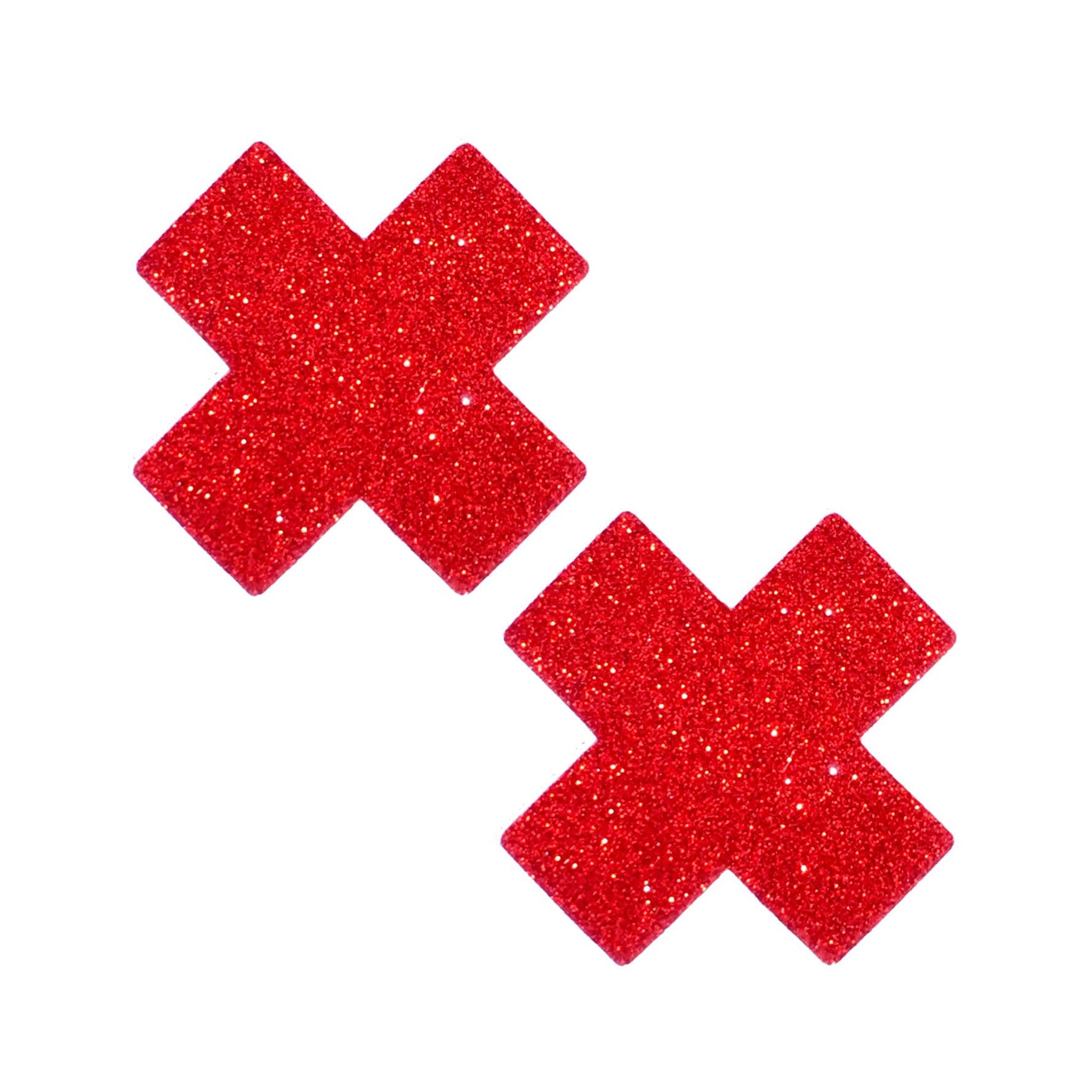 Swimsuit-fabric glitter accessories body-accessories nipple pasties nipple-covers nipztix breast petals breast-shields x-shaped medical-grade adhesive-backing hypoallergenic latex-free self-adhering peel-and-stick waterproof bold fetish fashion alt-fashion alternative punk cyber raver-babe rave ravewear festival festivalwear dancewear poolside costume cosplay halloween halloween-acessories be-mine valentines valentines-gifts valentines-collection ravish-me eyekndy red