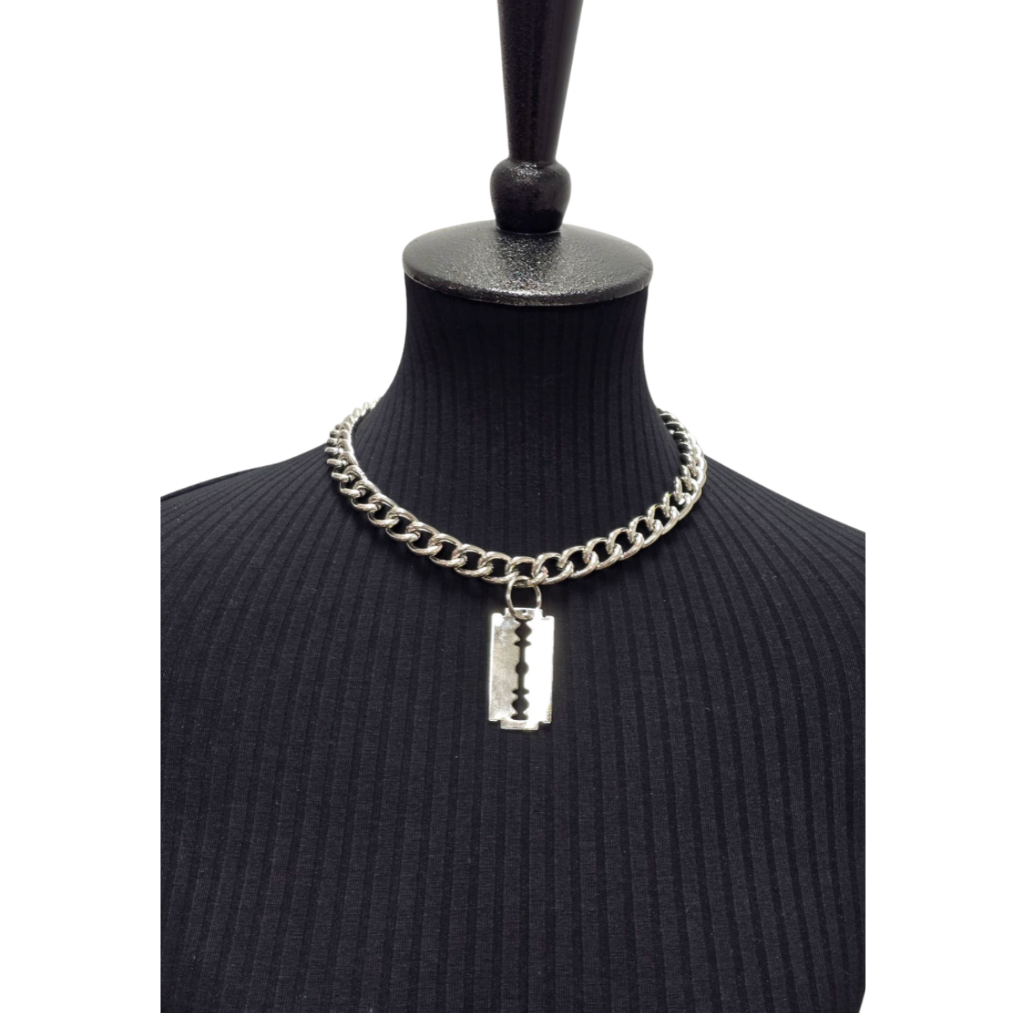 razor blade pendant necklace metal gothic punk choker adjustable chain unisex fetish jewelry edgy statement accessory