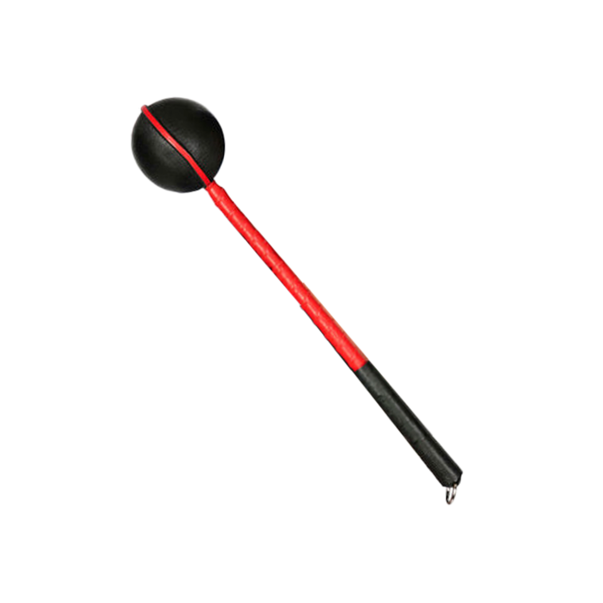 Leather mallet ball hammer, padded impact toy, BDSM striking tool, red and black leather, dungeon accessory.