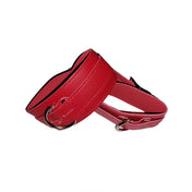 Leather accessories restraints binding cuffs wrist wrist-cuffs ankle-cuffs ankle D-ring adjustable buckle locking lockable smooth flexible variable bondage bdsm bdsm-gear kink kinky kinky-gear kinky-play unisex red