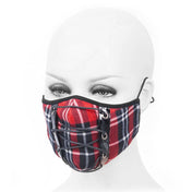 Polyester elastane Spandex synthetic-fabric vinyl apparel accessories mask dust-mask replaceable-filter lace-up laceup earloop ear-loop adjustable criss-cross crisscross filter-pocket PM2.5 comfortable stretchy glossy shiny reusable bondage bdsm kink kinky kinky-play rave ravewear unisex red black red-plaid plaid