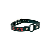 red printed name vegan leather choker black o-ring gothic punk collar adjustable cruelty-free fetish fashion accessory