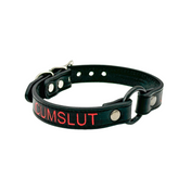 red printed name vegan leather choker black o-ring gothic punk collar adjustable cruelty-free fetish fashion accessory