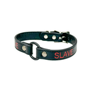 red printed name vegan leather choker black o-ring gothic punk collar adjustable cruelty-free fetish fashion accessory