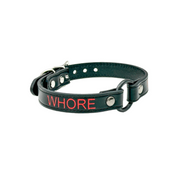 red printed name vegan leather choker black o-ring gothic punk collar adjustable cruelty-free fetish fashion accessory