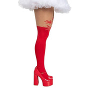 Nylon polyester Spandex opaque sheer accessories intimates hosiery tights pantyhose snowflake stretchy fun festive costume cosplay holiday-lingerie holiday-gifts female femme feminine womens red nude