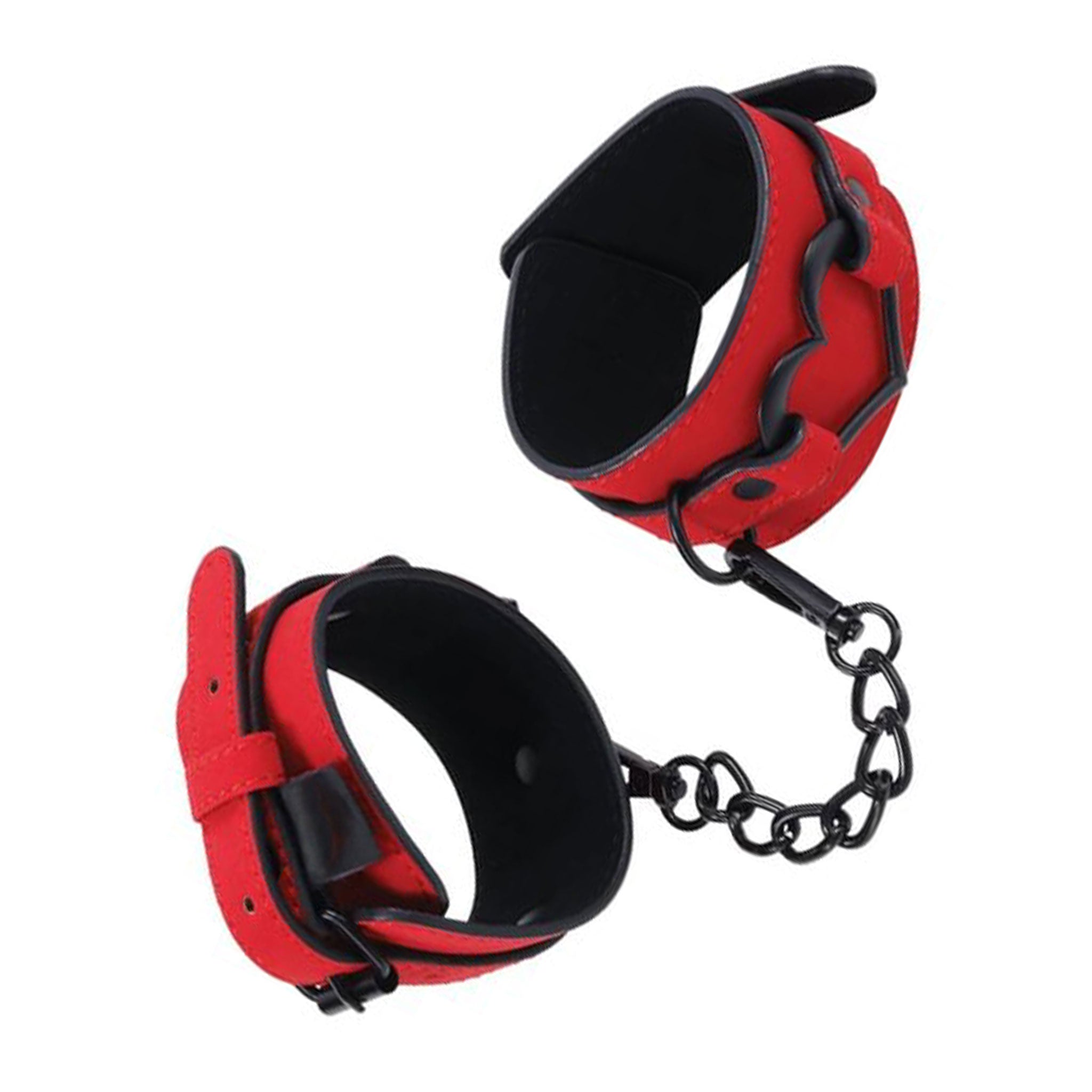 Leather PU-leather vegan-leather restraints wrist wrist-cuffs wrist-restraints heart-accent O-ring heart-shaped dual-layer adjustable buckle spring-clip connecting seductive alluring indulgent electrifying smooth stunning dazzling tempting temptation erotic blissful sumptuous passion fetish fashion alt-fashion bondage bdsm bdsm-toys restraints sub submission submissive kink kinky kinky-play arm-gear adult-toys valentines gifts red black