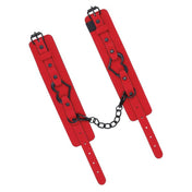 Leather PU-leather vegan-leather restraints wrist wrist-cuffs wrist-restraints heart-accent O-ring heart-shaped dual-layer adjustable buckle spring-clip connecting seductive alluring indulgent electrifying smooth stunning dazzling tempting temptation erotic blissful sumptuous passion fetish fashion alt-fashion bondage bdsm bdsm-toys restraints sub submission submissive kink kinky kinky-play arm-gear adult-toys valentines gifts red black