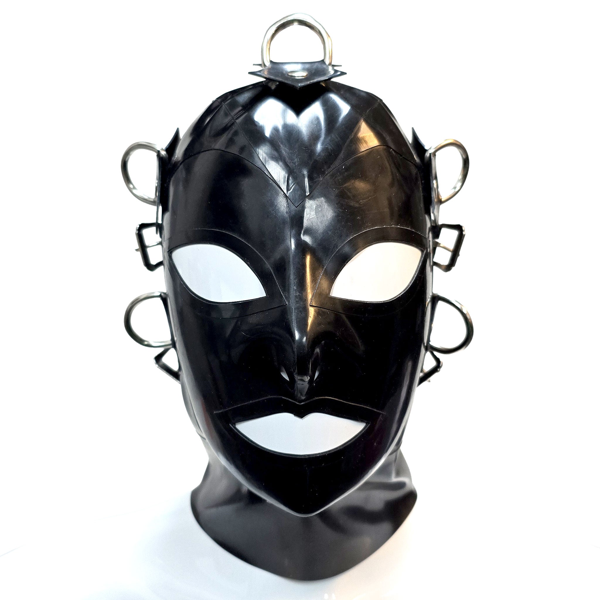 Latex rubber grommets accessories latex-accessories head-gear hood latex-hood mask anatomical blindfold mouth-gag chode-gag D-ring zipper back-zip hair-shield adjustable buckle shiny glossy durable reinforced fetish fashion alt-fashion alternative bondage bdsm bdsm-toys bdsm-gear bdsm-fashion kink kinky kinkwear kinky-play sensory-play sensory-deprivation costume cosplay halloween unisex black