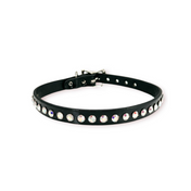 black patent leather rhinestone choker collar with colored stones glossy gothic punk fetish accessory adjustable buckle