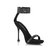 rhinestone ankle cuff thin strap stiletto sandals black high heel glitter sparkle sexy fetish footwear with toe strap back zip closure mini platform 4.5 inch heels fetish factory
