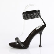 rhinestone ankle cuff thin strap stiletto sandals black high heel glitter sparkle sexy fetish footwear with toe strap back zip closure mini platform 4.5 inch heels fetish factory