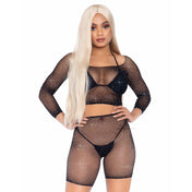 Spandex nylon fishnet fish-net sheer transparent see-thru rhinestones sparkling-rhinestones apparel intimates lingerie lingerie-set outfit 2pc 2-pc 2-piece two-piece top croptop crop-top longsleeve long-sleeve sleeves sleeved scoop-neck bottoms shorts biker-shorts swimsuit-coverup bold glamorous stretchy breathable striking sexy fetish fashon alt-fashion rave rave-babe ravewear coachella festival festivalwear dancewear female femme feminine womens black