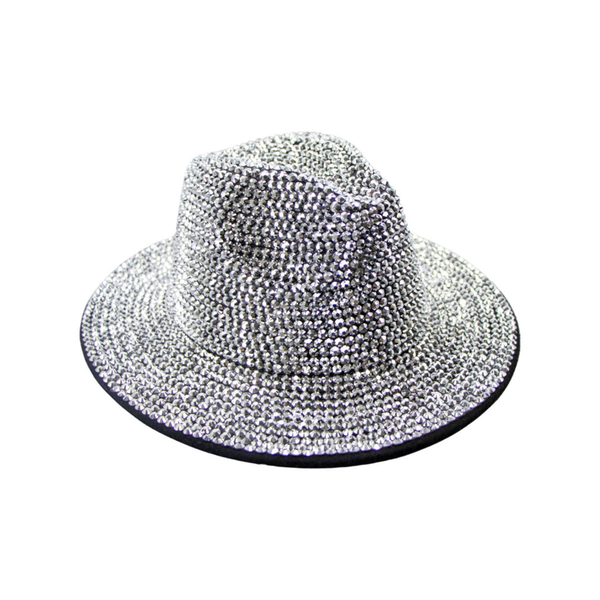 Felt cotton polyester rhinestone accessories headgear head-gear hat fedora jazz-hat jazz-party fashion alt-fashion rave raver-babe ravewear festivalwear costume cosplay halloween drip-and-dazzle eyekndy valentines gifts unisex pride gay lgbtq silver