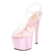 PVC vinyl chrome footwear shoes heels sandal platform-heel stiletto-heel platform-stiletto platform-sandal stiletto-sandal ankle-strap adjustable buckle rhinestone ab-rhinestones aurora-borealis coating dazzling fashion fancy fairy magical superstar movie-star glamorous glamour female femme feminine women pink bubblegum-pink chrome clear transparent