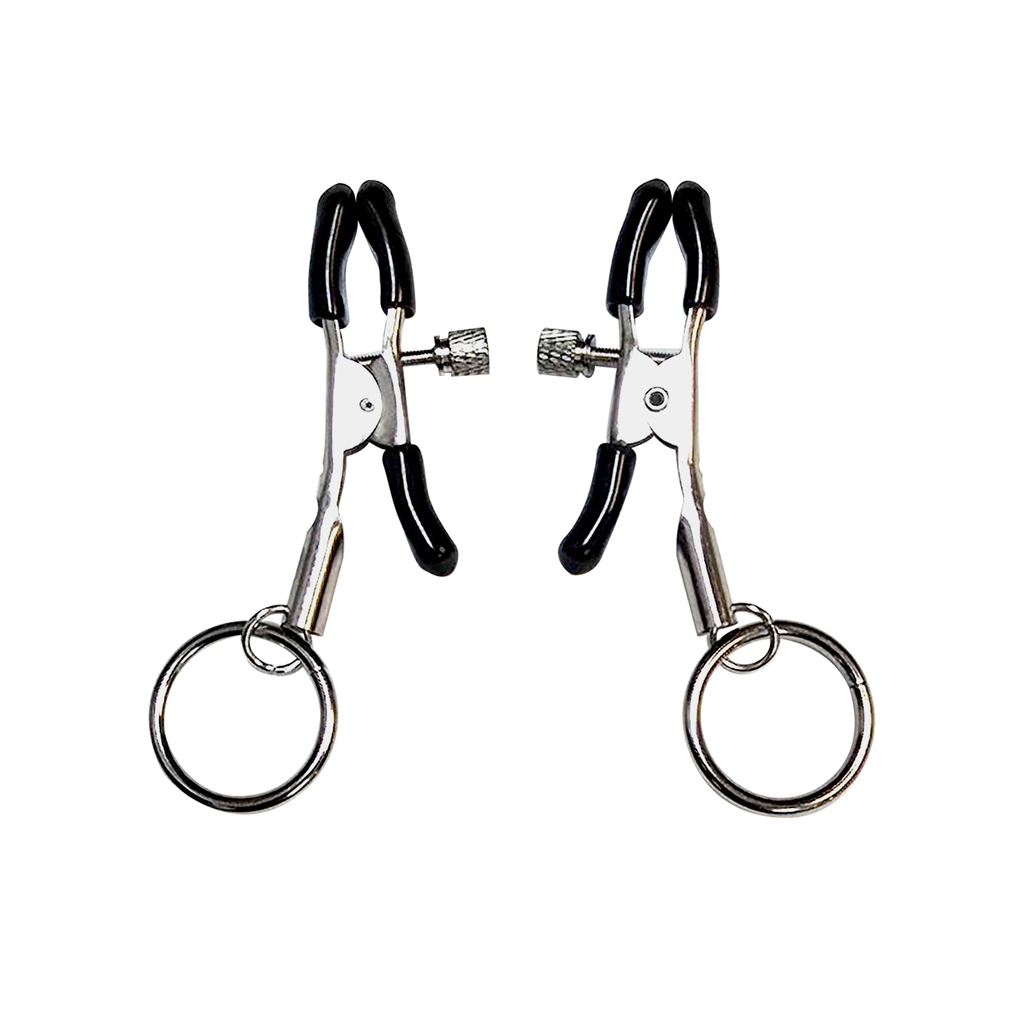 Stainless-steel rubber nipple nipple-clamps clamps screw-clamps pressure-screw rubber-tips O-ring adjustable floating bdsm bdsm-gear sadism masochism pain sensory-play kink kinky kinky-play adult-toys 