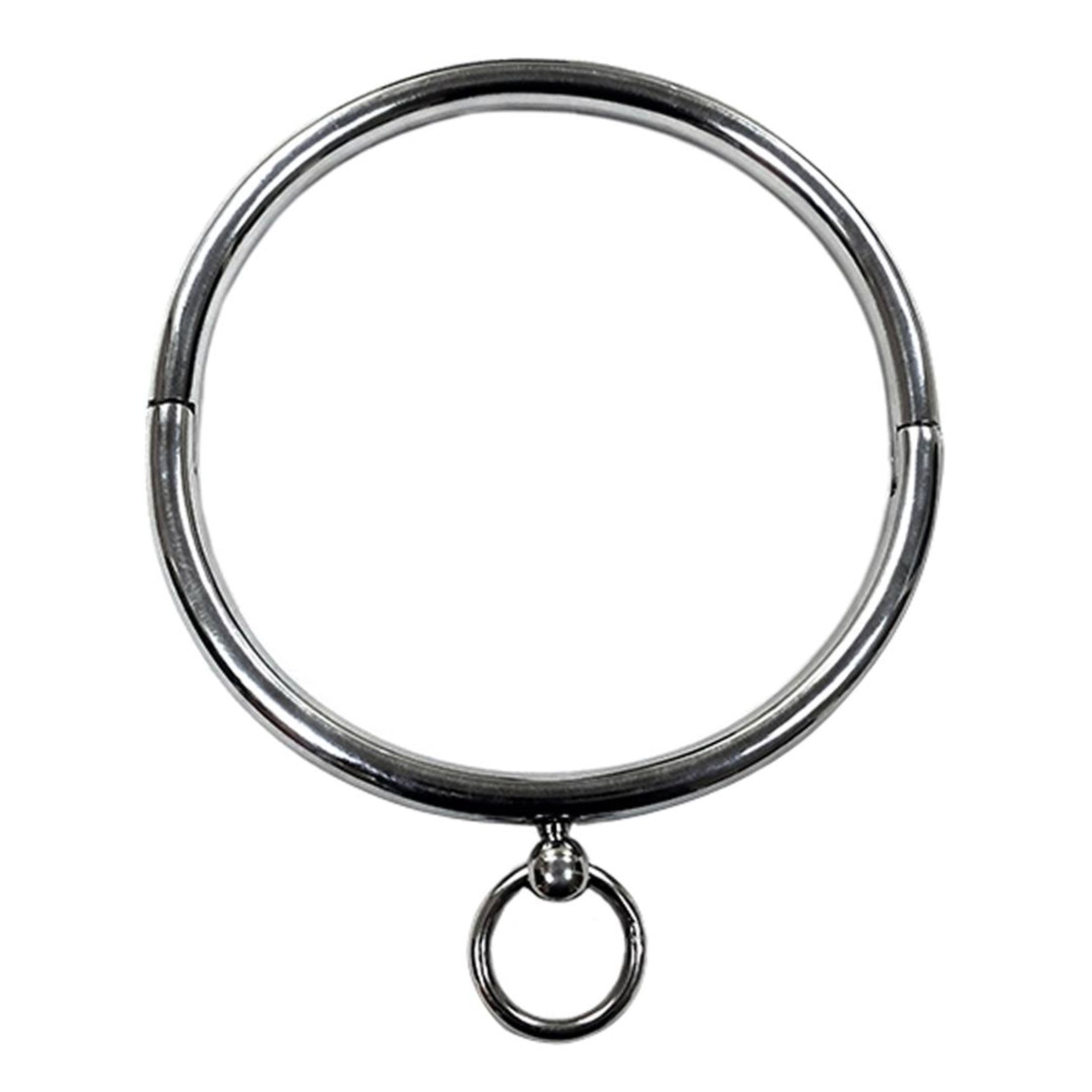 Stainless-steel polished accessories collar choker hinged locking lockable allen-screw allen-key O-ring adjustable screw-tight heavy-duty fetish fashion alt-fashion punk goth gothic bondage bdsm bdsm-gear bdsm-toys kink kinky kinky-play kinkwear pet puppy pet-play pet-training domination domme dominatrix sub submissive submission discipline punishment unisex silver